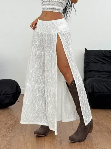 [sz25041907643095261 shein] Falda Blanca Asimetrica 