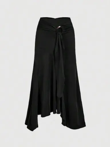 [sz25051543168202103 shein] Falda Negra Asimetrica