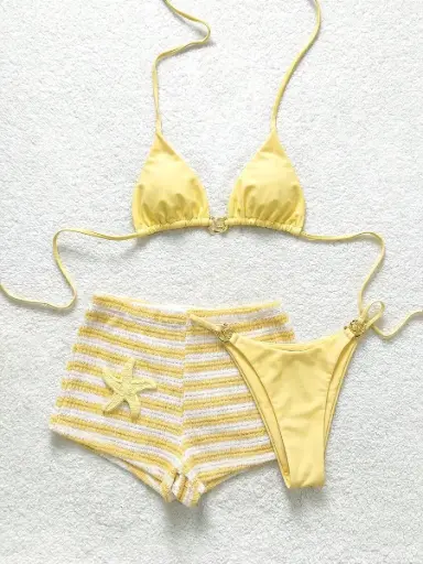 [sz251125421887849726 shein] Bikini Amarillo 3PCS 