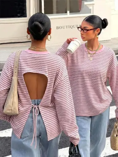 [sz260616111474931862039] Top de Rayas Rosas con Espalda Descubierta
