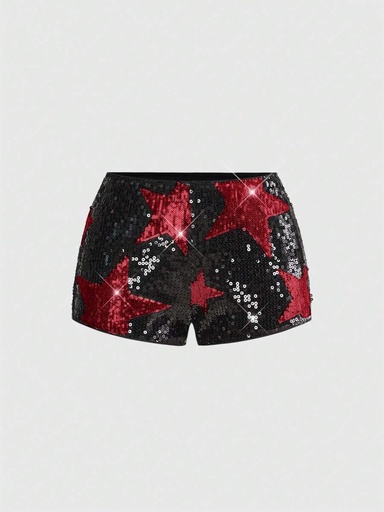 [sz260109211029129845747] Mini Short Rojo con Lentejuelas de Estrellas