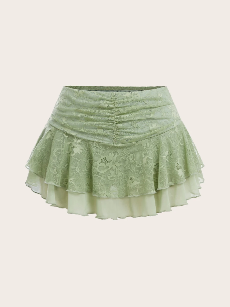 [sz2312224548405091] Falda Short Verde Menta con Volantes