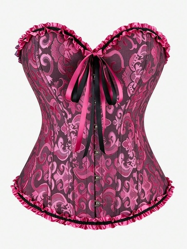 [si2408088508354083] Corset Violeta Rojizo de Jacquard con Volantes