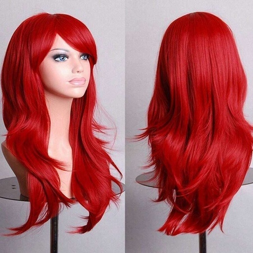 [sb25062966615151114] Peluca Roja Larga Ondulada con Fleco 28 Pulgadas