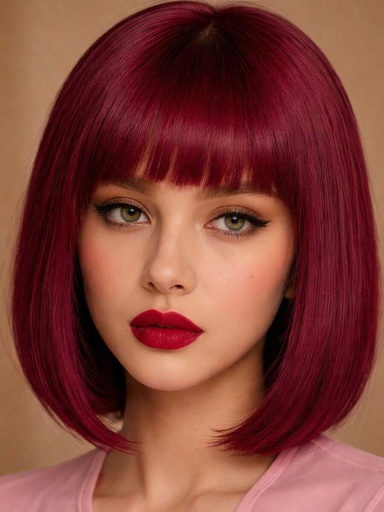 [sb251229112897808798866] Peluca Borgoña Corta con Fleco 12 Pulgadas