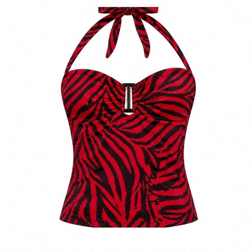 Top Tankini Rojo con Estampado de Cebra