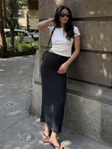 [sz260425151611027560268] Falda Larga Negra Recta
