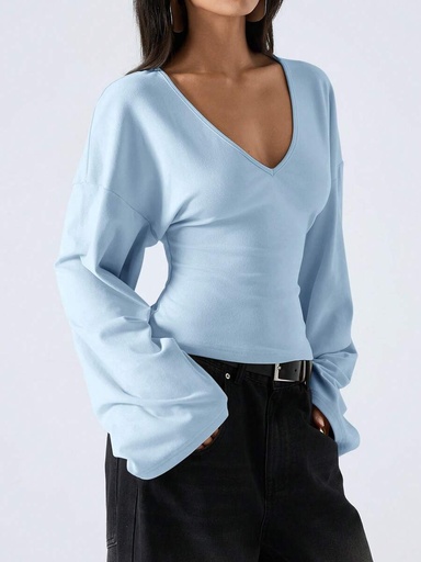 [sz25091079188846837] Blusa Azul Cielo de Manga Campana