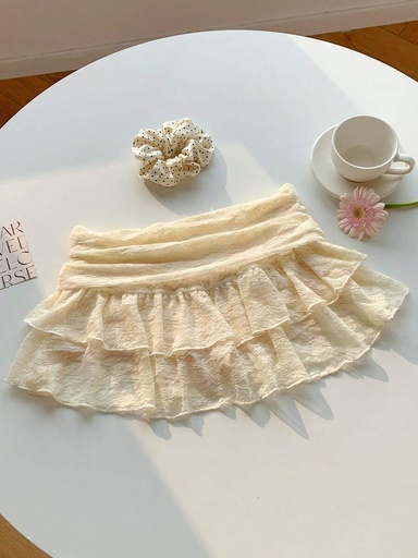 [sz251126983332747281] Falda Albaricoque con Encaje de Flores Amarillas