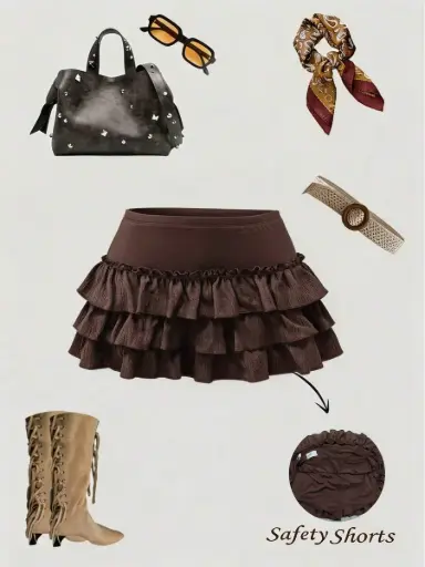 [sz260325111183321801192] Falda Cafe con Olanes 