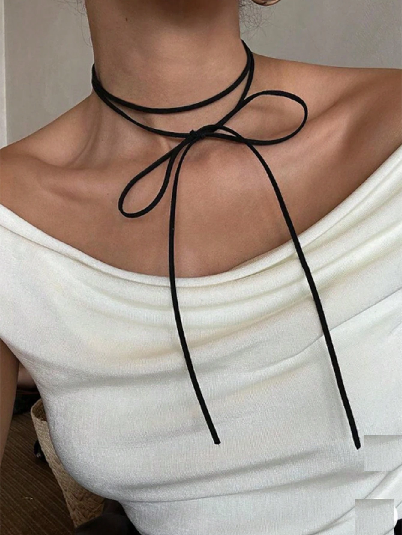 [sj2411214460289792] Collar de Cordón Negro Ajustable