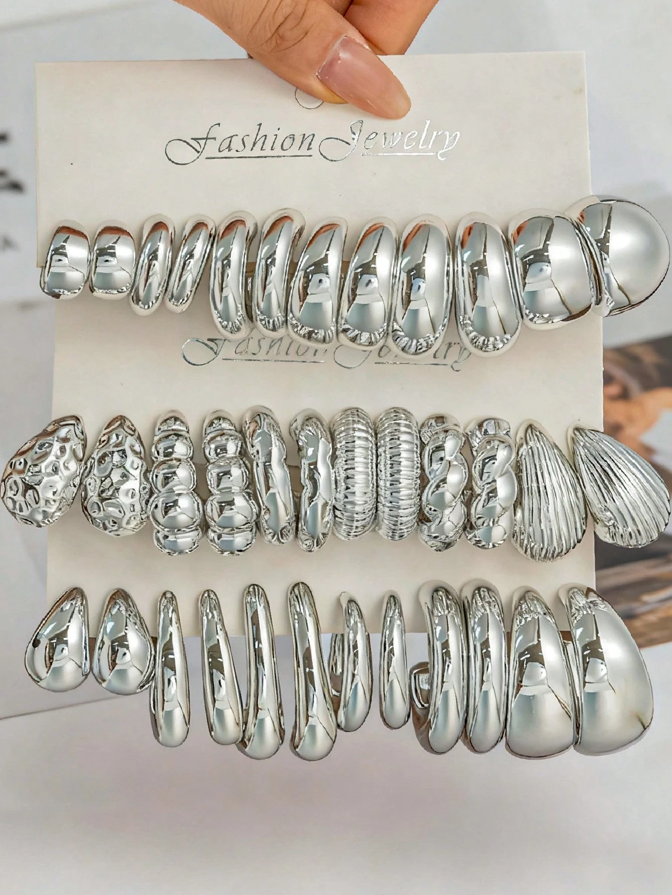 [sj25082612740868698] Par de Aretes Plateados Surtidos